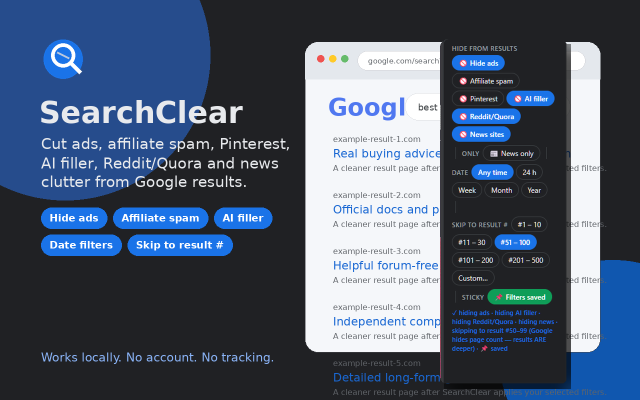 SearchClear Chrome Web Store promotional screenshot