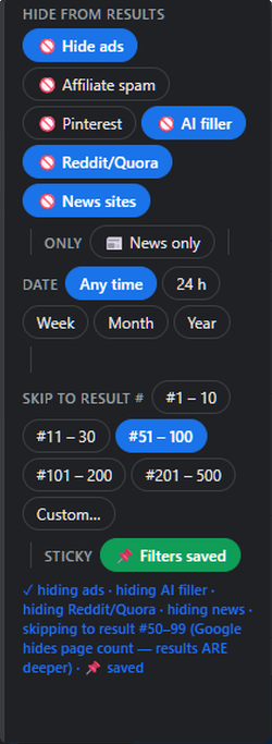 SearchClear toolbar with active search filters